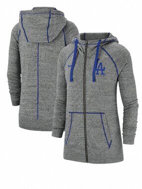 Nike MLB LA Dodgers Gym Vintage Full Zip Hoodie Gray Blue | XL